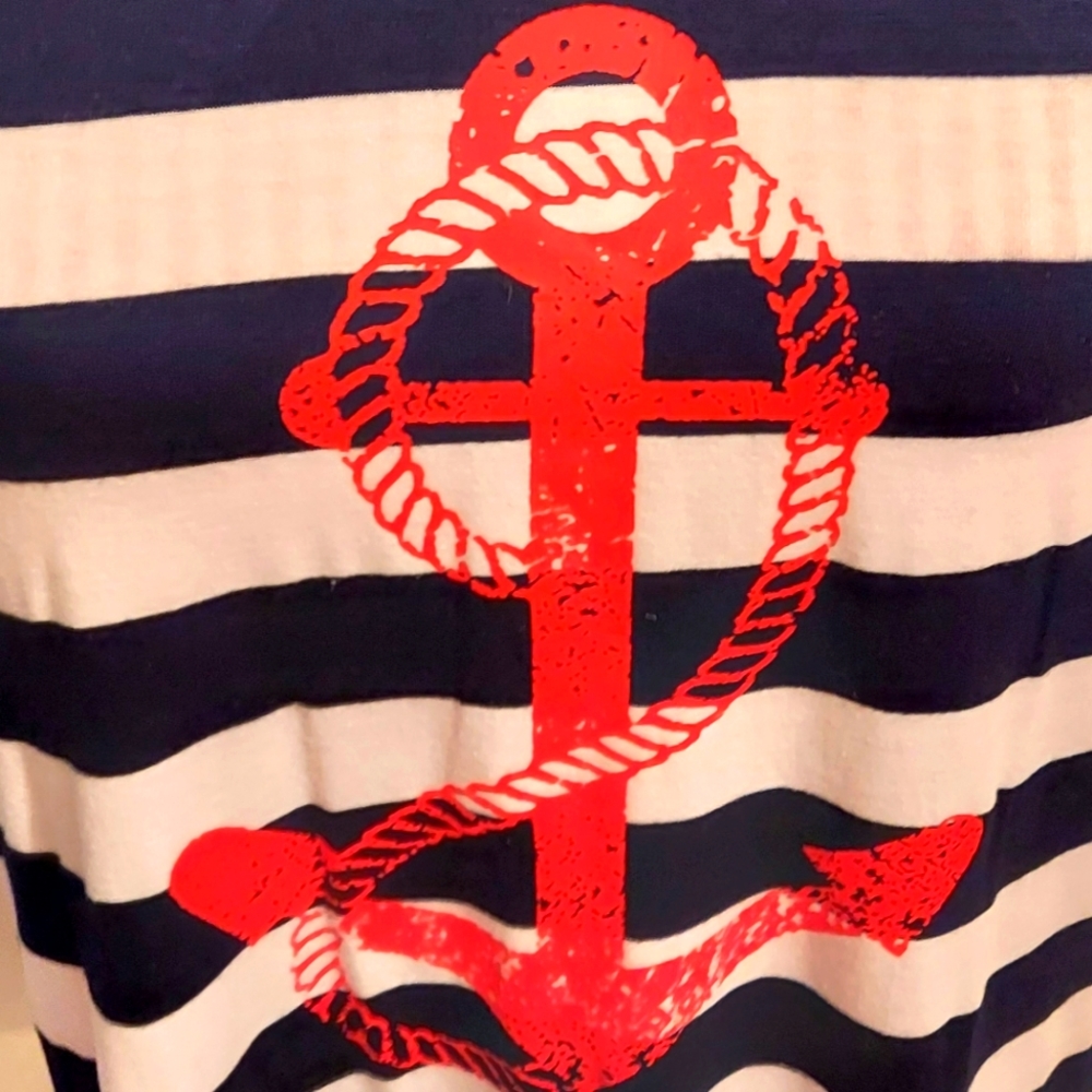 Anthony Richards Tee/Tunic Top! Anchor, Navy, and White Stripes! Size Medium